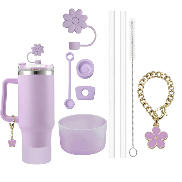 Floral Straw Cup Accessory Set