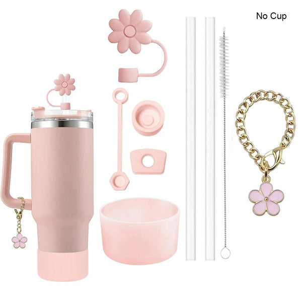 Floral Straw Cup Accessory Set